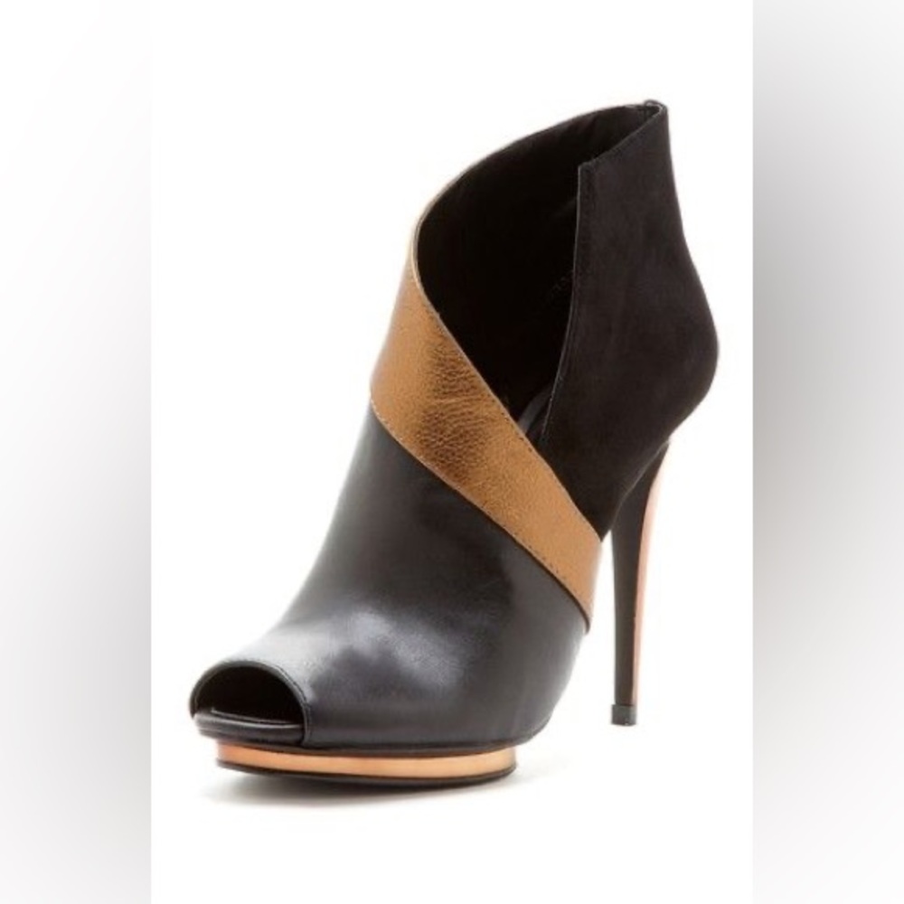 BCBGMaxAzria Black and Bronze Peep Toe Booties - NEW